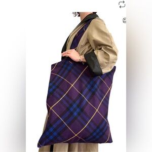 Burberry oversized Plaid Purple Tote Bag